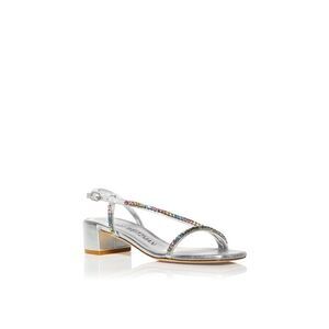 STUART WEITZMAN Womens Silver Soiree Toe Block Heel Leather Heeled Sandal 5.5 B